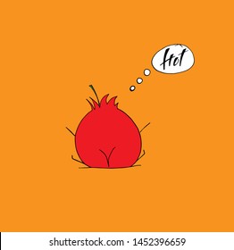 Ripe funny tomato sitting on the sand.  Hand drawing Vector illustration. Juice label design
