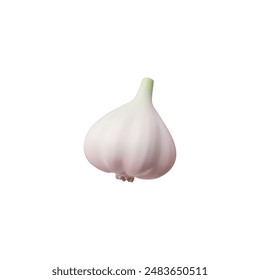 Ripe garlic whole head with peel 3D plastic style icon. Spicy plant food, organic condiment ingredient. Raw vegetable agricultural product. Vector volumetric illustration isolated. Farm game asset