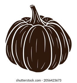 Ripe Gourd Silhouette. Winter Squash Illustration. Hand drawn pumpkin shadow. Element for autumn decorative design, halloween invitation, harvest, sticker, print, logo, menu, recipe.