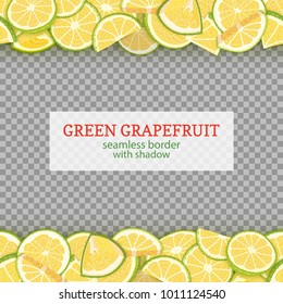 Ripe grapefruit fruit horizontal seamless borders. Vector illustration card Wide and narrow endless strip with green pomelo for design of food packaging juice breakfast, cosmetics, tea, detox diet.