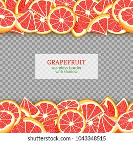 Ripe grapefruit fruit horizontal seamless borders. Vector illustration card Wide and narrow endless strip with red pomelo for design of food packaging juice breakfast, cosmetics, tea, detox diet