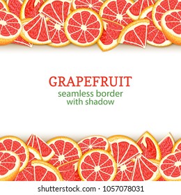 Ripe grapefruit fruit horizontal seamless borders. Vector illustration card Wide and narrow endless strip with red pomelo for design of food packaging juice breakfast, cosmetics, tea, detox diet