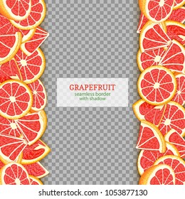 Ripe grapefruit fruit vertical borders. Vector illustration card Wide and narrow endless strip with red pomelo for design of food packaging juice breakfast, cosmetics, tea, detox diet.