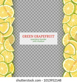 Ripe grapefruit fruit vertical seamless borders. Vector illustration card Wide and narrow endless strip with green pomelo for design of food packaging juice breakfast, cosmetics, tea, detox diet.