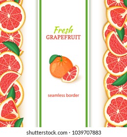 Ripe grapefruit fruit vertical seamless borders. Vector illustration card Wide and narrow endless strip with red pomelo for design of food packaging juice breakfast, cosmetics, tea, detox diet.