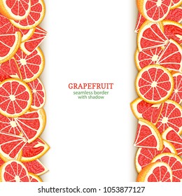 Ripe grapefruit fruit vertical seamless borders. Vector illustration card Wide and narrow endless strip with red pomelo for design of food packaging juice breakfast, cosmetics, tea, detox diet.