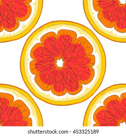Ripe grapefruit on a white background. Bright fruit. Seamless image.