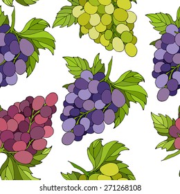 Ripe grapes seamless pattern. Vector illustration.