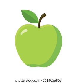 Ripe green apple with leaves. Apple icon isolated on white background. Vector illustration in flat style