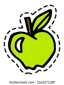 Ripe green apple, tasty delicious and fresh fruit with leaf. Lush summer vitamins and organic nourishment. Lifestyle and dieting design. Sticker or label, isolated icon, vector in flat style