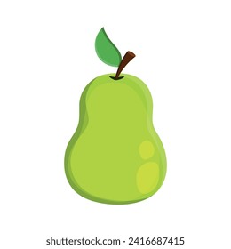 Ripe green pear with green leaf on white background
