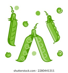 ripe green peas, legume plant vector elements in different angles