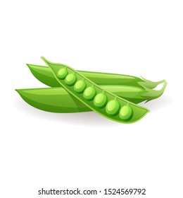 Ripe green pods with peas icon isolated on white background, vector illustration