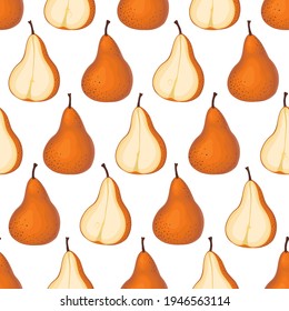 Ripe and half Bosc Pear seamless pattern. Color background.