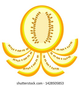 ripe half of melon with seeds and melon melon isolate, vector