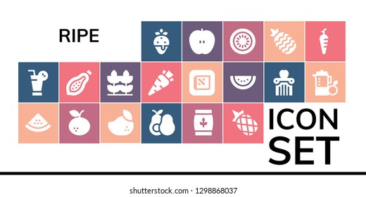  ripe icon set. 19 filled ripe icons. Simple modern icons about  - Strawberry, Juice, Watermelon, Tangerine, Mango, Avocado, Wheat, Pineapple, Papaya, Carrot, Apple, Kiwi