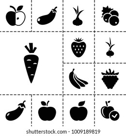 Ripe icons. set of 13 editable filled ripe icons such as currant, onion, eggplant, apple, raspberry, banana, strawberry