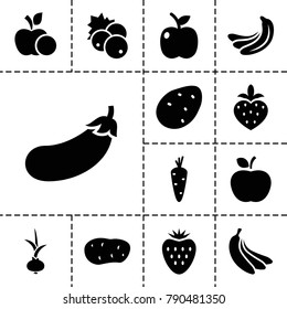 Ripe icons. set of 13 editable filled ripe icons such as currant, potato, carrot, banana, strawberry, apple, onion