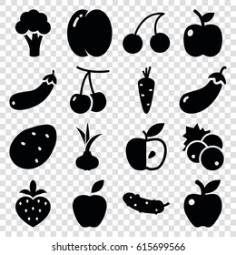 Ripe icons set. set of 16 ripe filled icons such as currant, potato, onion, carrot, peach, cherry, eggplant, cauliflower, Cherry, cucumber, apple, aubergine