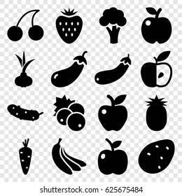 Ripe icons set. set of 16 ripe filled icons such as currant, potato, onion, carrot, eggplant, cauliflower, Cherry, cucumber, apple, aubergine, banana, pineapple
