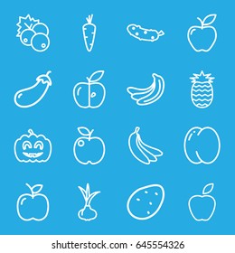 Ripe icons set. set of 16 ripe outline icons such as currant, potato, onion, carrot, peach, banana, eggplant, cucumber, apple, pumpkin haloween