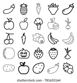 Ripe icons. set of 25 editable outline ripe icons such as currant, potato, onion, carrot, cherry, eggplant, cauliflower, apple, raspberry, aubergine, strawberry