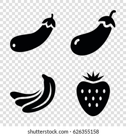 Ripe icons set. set of 4 ripe filled icons such as banana, eggplant, aubergine, strawberry