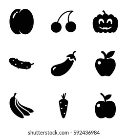 ripe icons set. Set of 9 ripe filled icons such as carrot, peach, eggplant, Cherry, cucumber, apple, pumpkin haloween