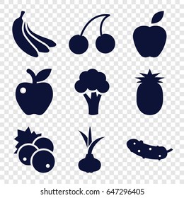 Ripe icons set. set of 9 ripe filled icons such as currant, onion, cauliflower, cherry, cucumber, apple, banana
