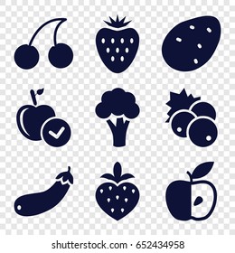 Ripe icons set. set of 9 ripe filled icons such as currant, potato, cauliflower, apple, cherry, aubergine