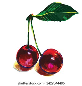 
Ripe juicy cherries. Multi-colored pattern in the style of pop art. Sketch, quick drawing.