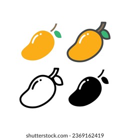 Ripe and juicy fresh mango organic Fruit in orange color with single leaf. Food vegan line modern silhouette on summer time for vegetarian, icon. Vector illustration. Design on white background. EPS10