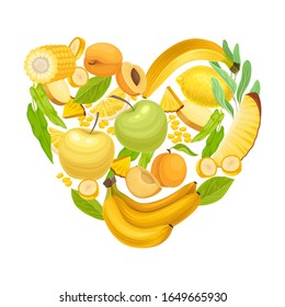 Ripe and Juicy Fruits Arranged in Heart Shape Vector Illustration