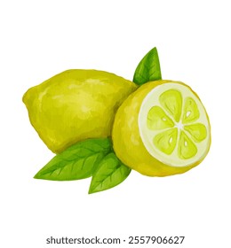 Ripe, juicy fruits of citrus fruit lemon. Vector graphics.