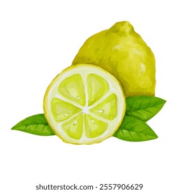 Ripe, juicy fruits of citrus fruit lemon. Vector graphics.