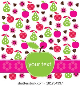 ripe juicy fruits pattern background with apple pear and flower vector illustration