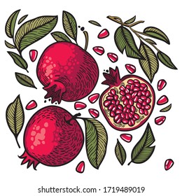 Ripe, juicy fruits of sweet pomegranate.