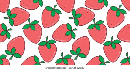 Morangos grandes suculentos maduros padrão sem costura. Bagas vermelhas saborosas no fundo branco. Impressão de humor de baga de verão, gráficos vetoriais