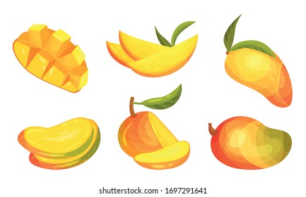 Ripe and Juicy Mango Fruit with Sweet Flesh Vector Set