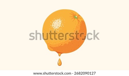 A ripe juicy orange dripping with refreshing citrus nectar on a pale yellow background.