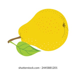 Ripe juicy pear cartoon style. fresh pear with leaves. Modern flat illustration juicy pear, fruits, healthy eating. Isolated on white background. Vector illustration