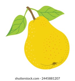 Ripe juicy pear cartoon style. fresh pear with leaves. Modern flat illustration juicy pear, fruits, healthy eating. Isolated on white background. Vector illustration