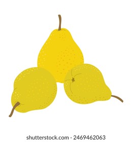 Ripe juicy pears cartoon style. Modern flat illustration juicy green pears, fruits, healthy eating. Isolated on white background. Vector illustration