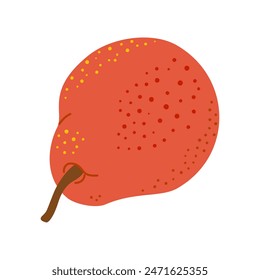 Ripe juicy red pear cartoon illustration. Hand drawn Modern flat style fresh red pear, fruits, healthy eating. Isolated on transparent background. Vector illustration