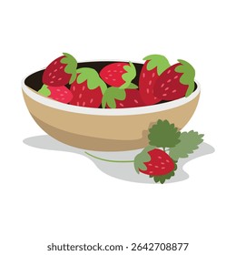 Morangos maduros e suculentos em um prato. Comida saudável. Ilustração vetorial em um fundo branco.