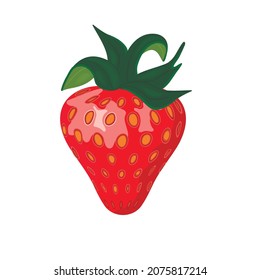 Ripe juicy strawberry, drawn in 3D. Realistic fresh red berry and green leaves design elements.Vector icon for decoration.Isolated illustration.