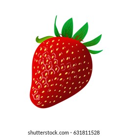 Ripe juicy Strawberry isolated on white. Whole. Side view. Close up. vector illustration. for cooking, cosmetics, perfume, ointment. Herbal medicine, health care ointments perfumery label tag