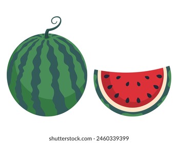 Ripe juicy watermelon isolated on a white background. Hand drawn illustration.