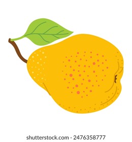 Ripe juicy yellow pear cartoon icon. Fresh pear with leaf. Modern flat style juicy pear, fruits, healthy eating. Isolated on transparent background. Vector illustration