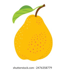 Ripe juicy yellow pear cartoon icon. Fresh pear with leaf. Modern flat style juicy pear, fruits, healthy eating. Isolated on transparent background. Vector illustration